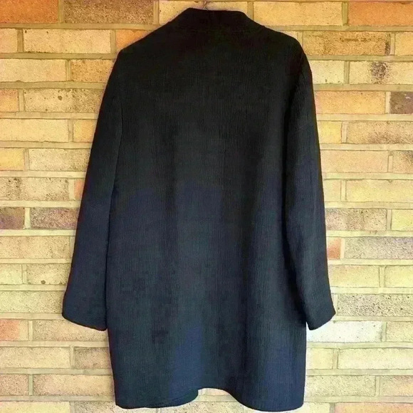 Eileen Fisher EUC textured Rayon Silk Blend high collar open front jacket - Picture 7 of 8